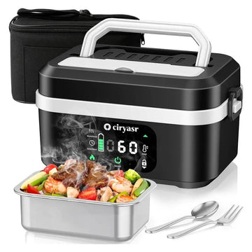 Cordless Electric Lunch Box with 20000mAh Battery, Fast Self-Heating Portable Food Warmer, Stainless Steel Bento Box with Insulated Bag for Work, Office, Car, Travel & Camping