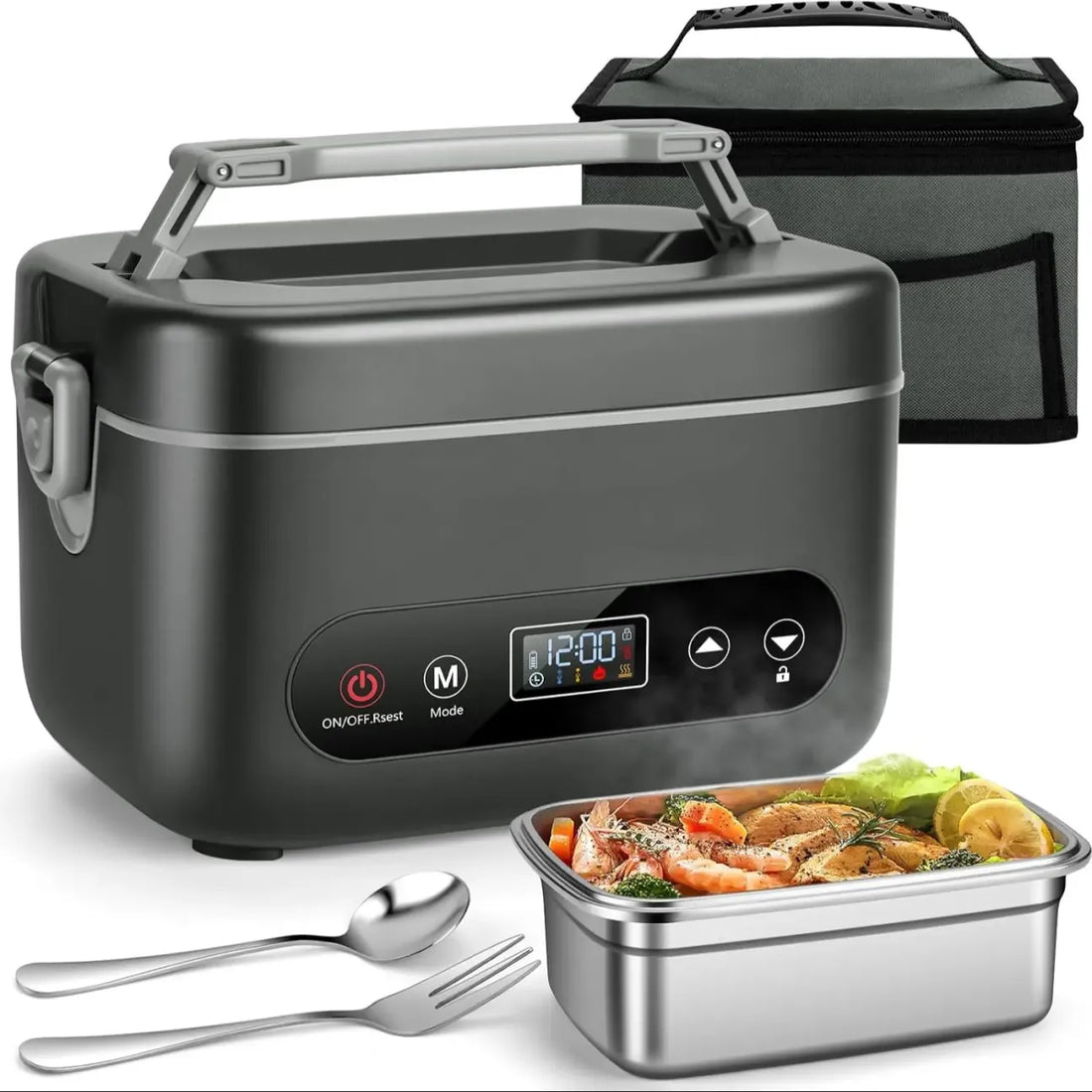 Cordless Electric Lunch Box with 20000mAh Battery, Fast Self-Heating Portable Food Warmer, Stainless Steel Bento Box with Insulated Bag for Work, Office, Car, Travel & Camping