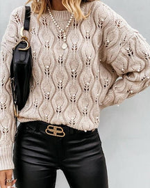 Women's Pearl-Embellished Openwork Knit Sweater