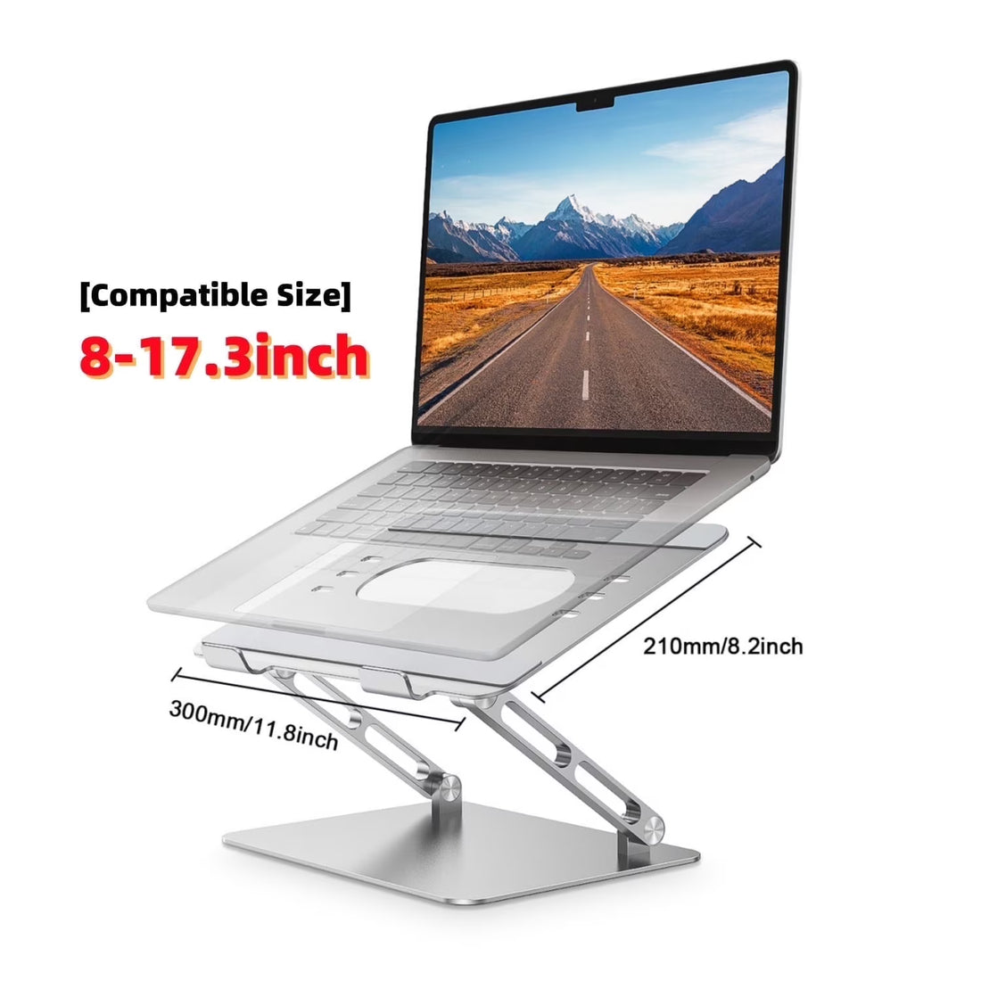 Laptop Stand for Desk, Portable and Foldable Adjustable Riser for HP/Mac/Dell/Samsung/Lenovo, Fits all Laptops and Notebooks up to 16 inch, Silver