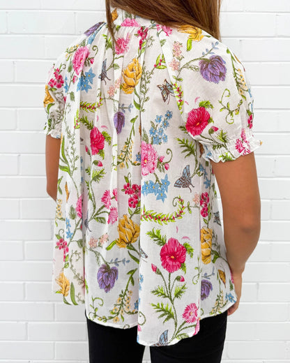 Women's Floral Print Short-Sleeve Button-Down Blouse