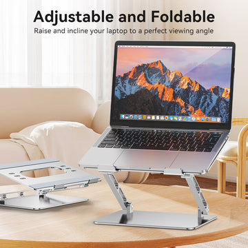 Laptop Stand for Desk, Portable and Foldable Adjustable Riser for HP/Mac/Dell/Samsung/Lenovo, Fits all Laptops and Notebooks up to 16 inch, Silver