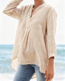 Women's Linen V-Neck Long-Sleeve Tunic Top