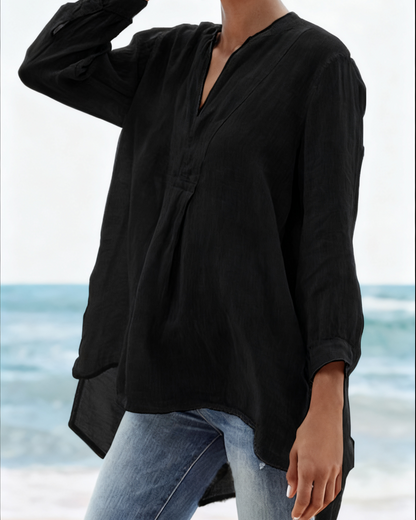 Women's Linen V-Neck Long-Sleeve Tunic Top