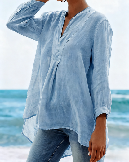 Women's Linen V-Neck Long-Sleeve Tunic Top