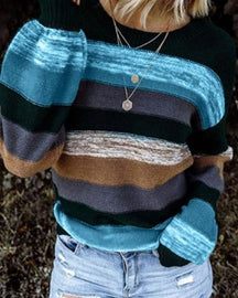 Women's Striped Color-Block Puff-Sleeve Sweater