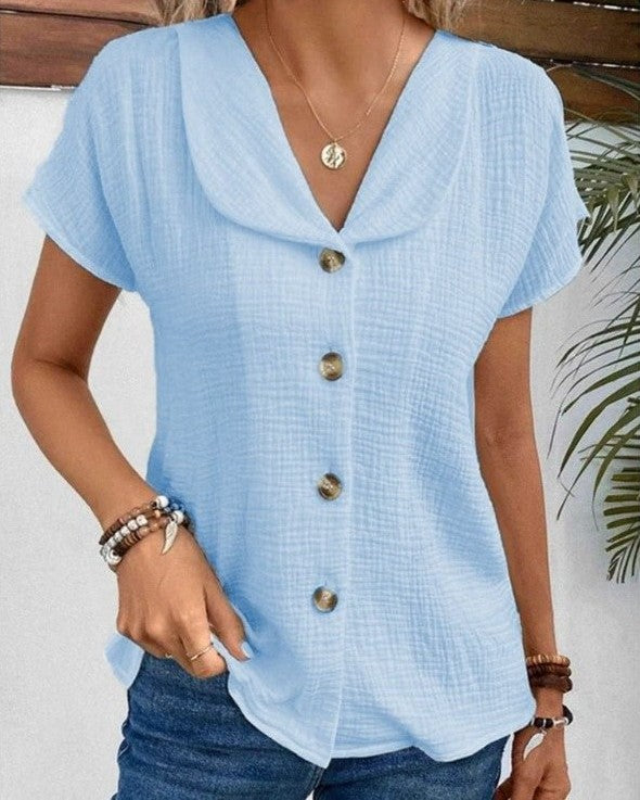 Women's Collared Button-Front Short-Sleeve Blouse