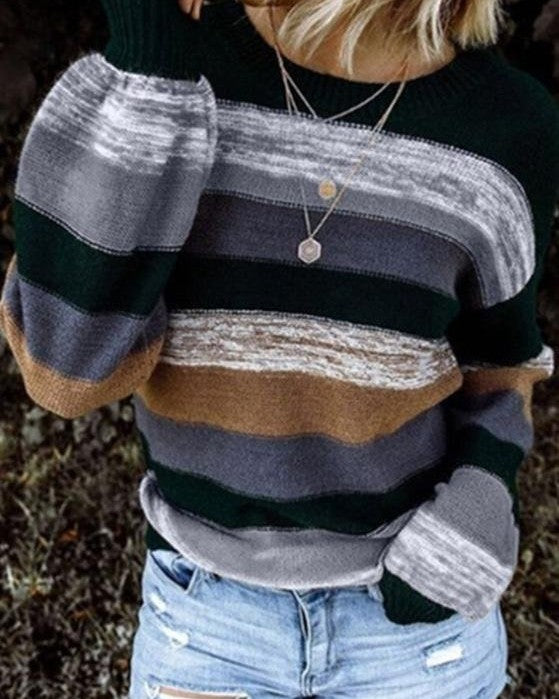 Women's Striped Color-Block Puff-Sleeve Sweater