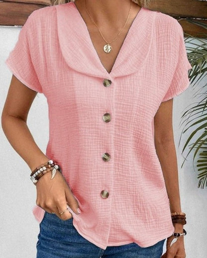 Women's Collared Button-Front Short-Sleeve Blouse