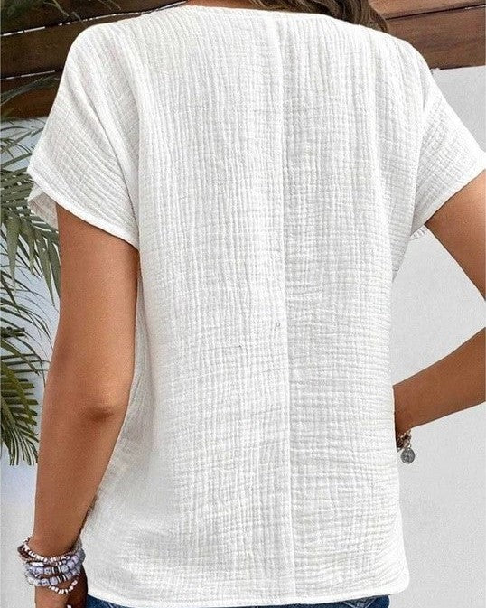 Women's Collared Button-Front Short-Sleeve Blouse