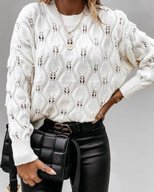 Women's Pearl-Embellished Openwork Knit Sweater