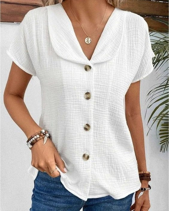 Women's Collared Button-Front Short-Sleeve Blouse